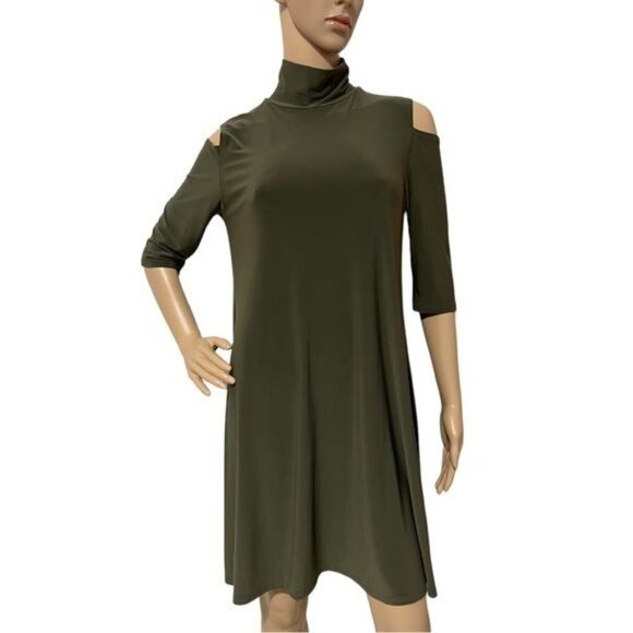 Clara Sun Woo Green Cold Shoulders Mock Neck Dress Size XS - Picture 2 of 8